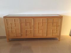 Pencil Reed Bamboo Rattan Wicker Credenza Vintage Buffet Sideboard Dresser