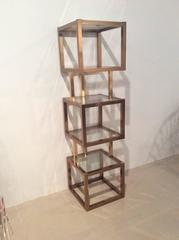 Brass Gold & Rose Copper Cube Square Etagere Vintage Glass Shelves Mixed Metals