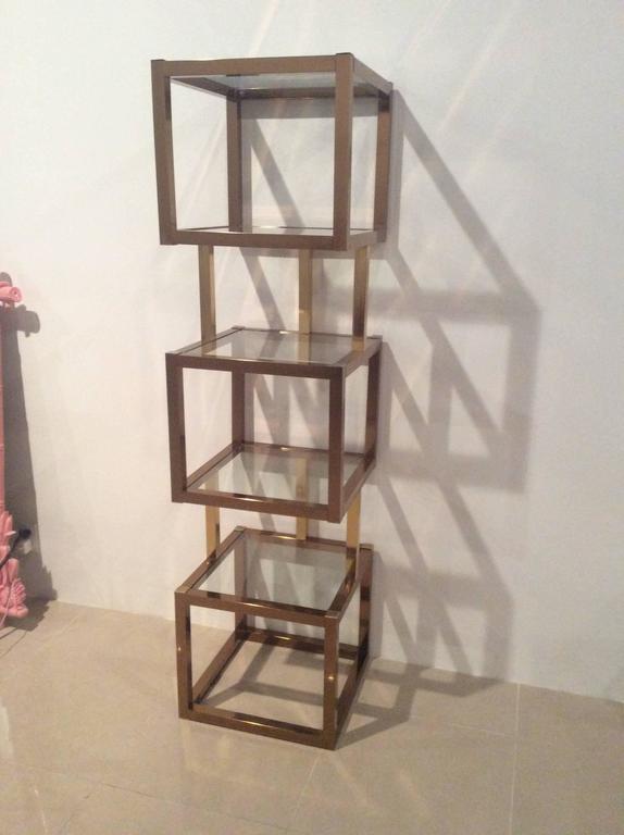 Brass Gold and Rose Copper Cube Square Etagere Vintage