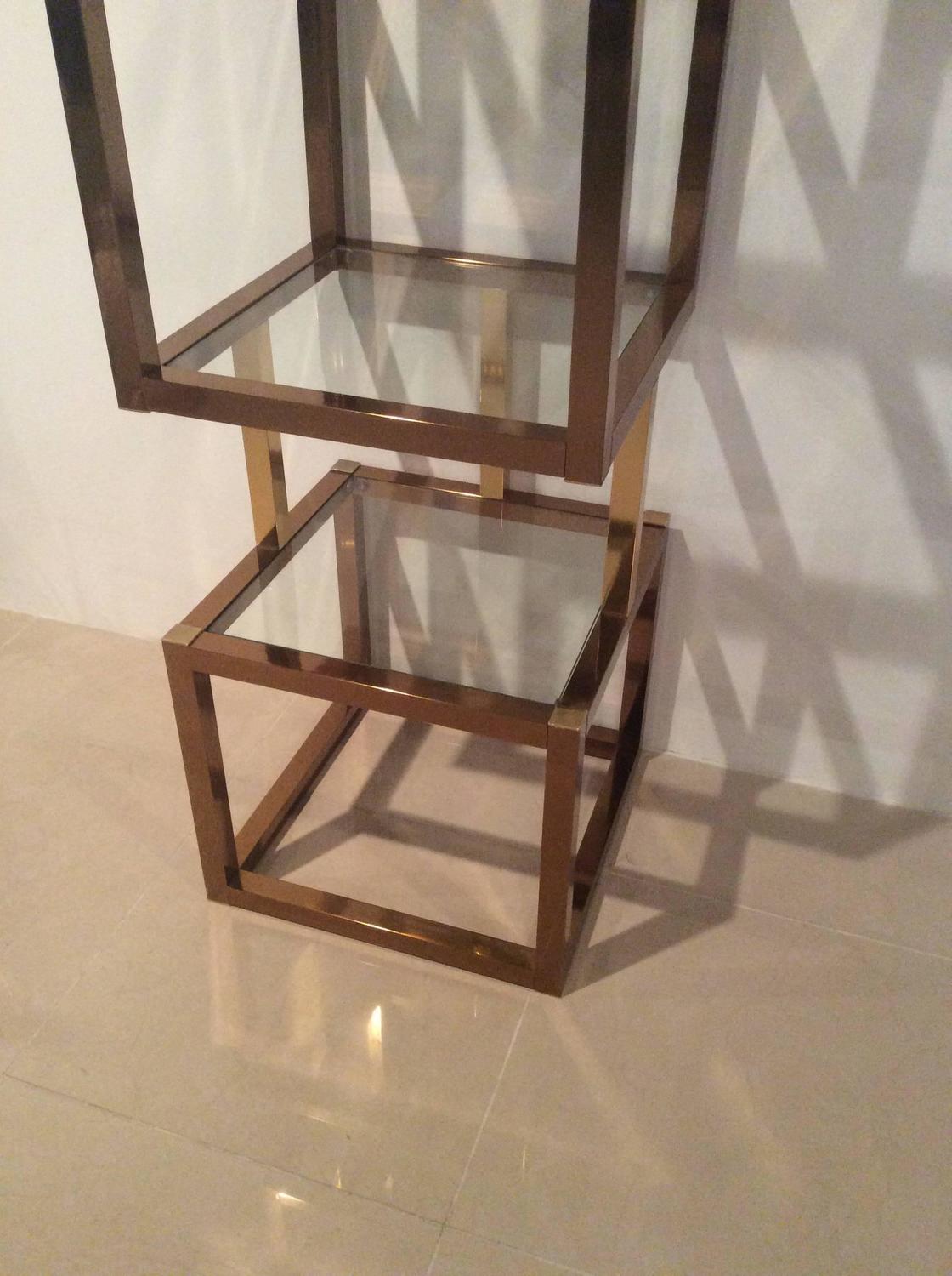 Brass Gold and Rose Copper Cube Square Etagere Vintage