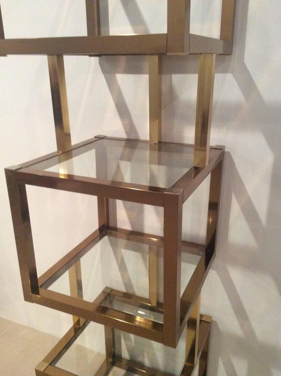 Brass Gold and Rose Copper Cube Square Etagere Vintage