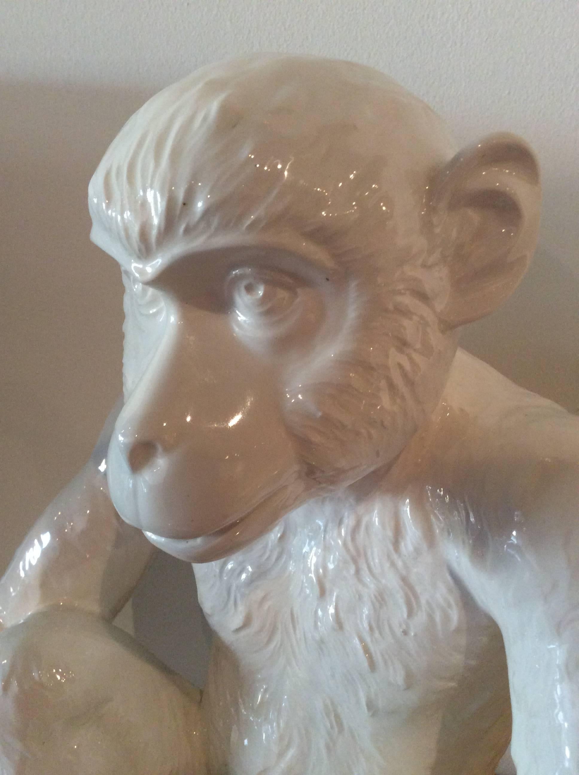 20th Century  Italian Monkey Ceramic Plant Pot Holder Vintage Statue Palm Beach