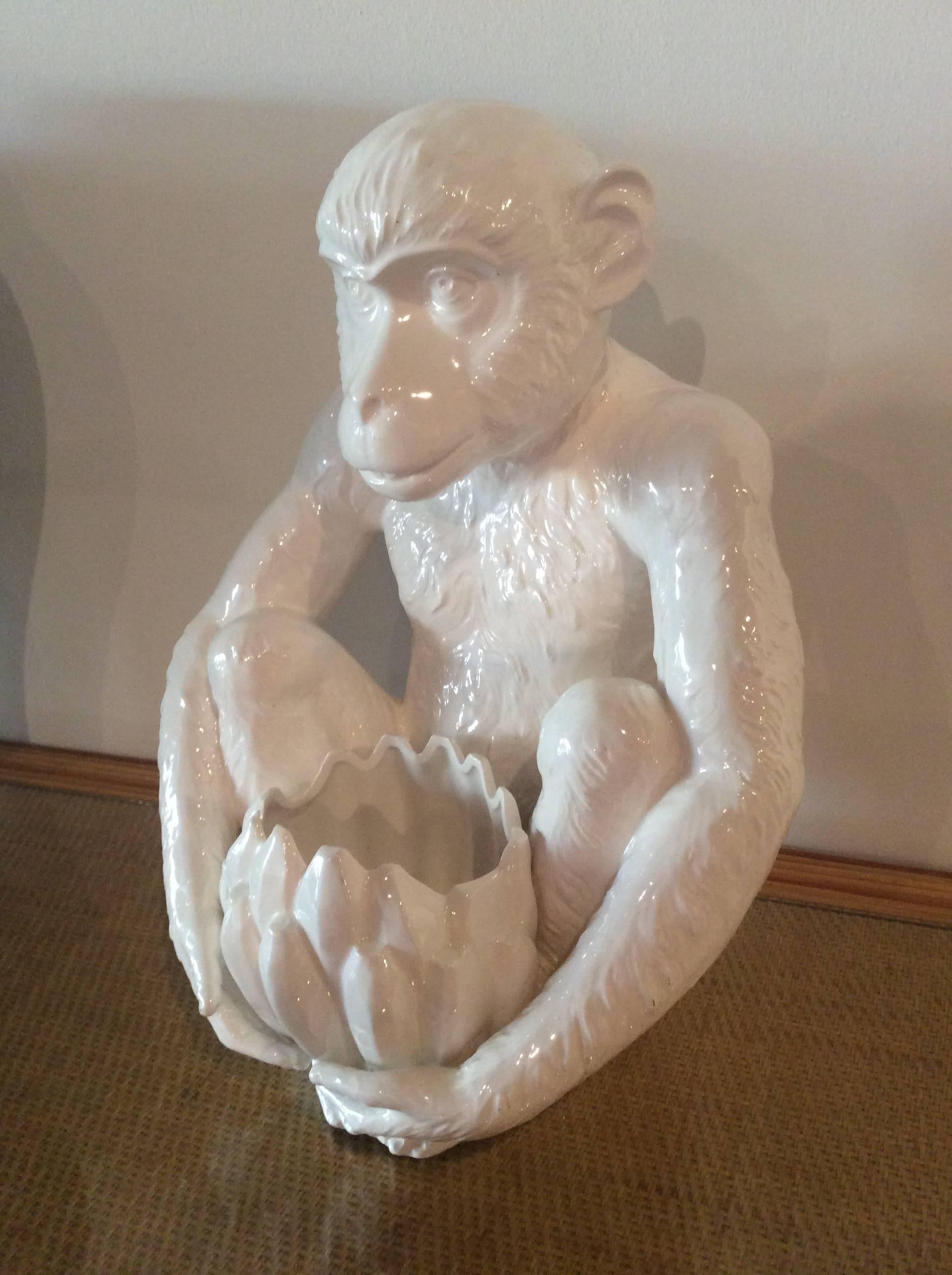  Italian Monkey Ceramic Plant Pot Holder Vintage Statue Palm Beach 1