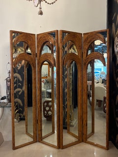 1970s Vivai Del Sud Bamboo Pencil Reed Palm Tree Screen Mirrors Panels Dividers