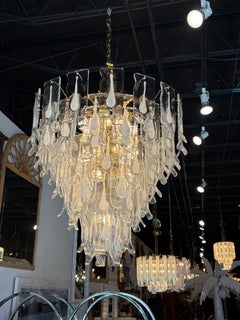 Lampadario vintage Murano Mazzega di Carlo Nason, ottone e vetro, Italia, anni ’60