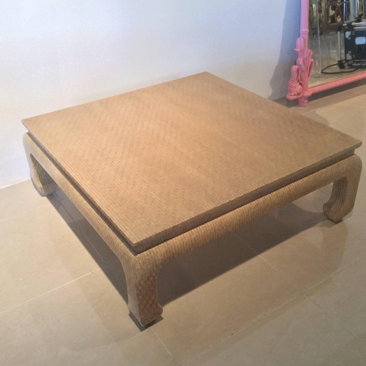 Baker Furniture Grasscloth Linen Wrapped Vintage Coffee Cocktail Table