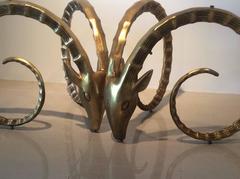 Pair of Ram’s Head Ibex Vintage Gazelle Dining Table or Desk Base Brass Gold