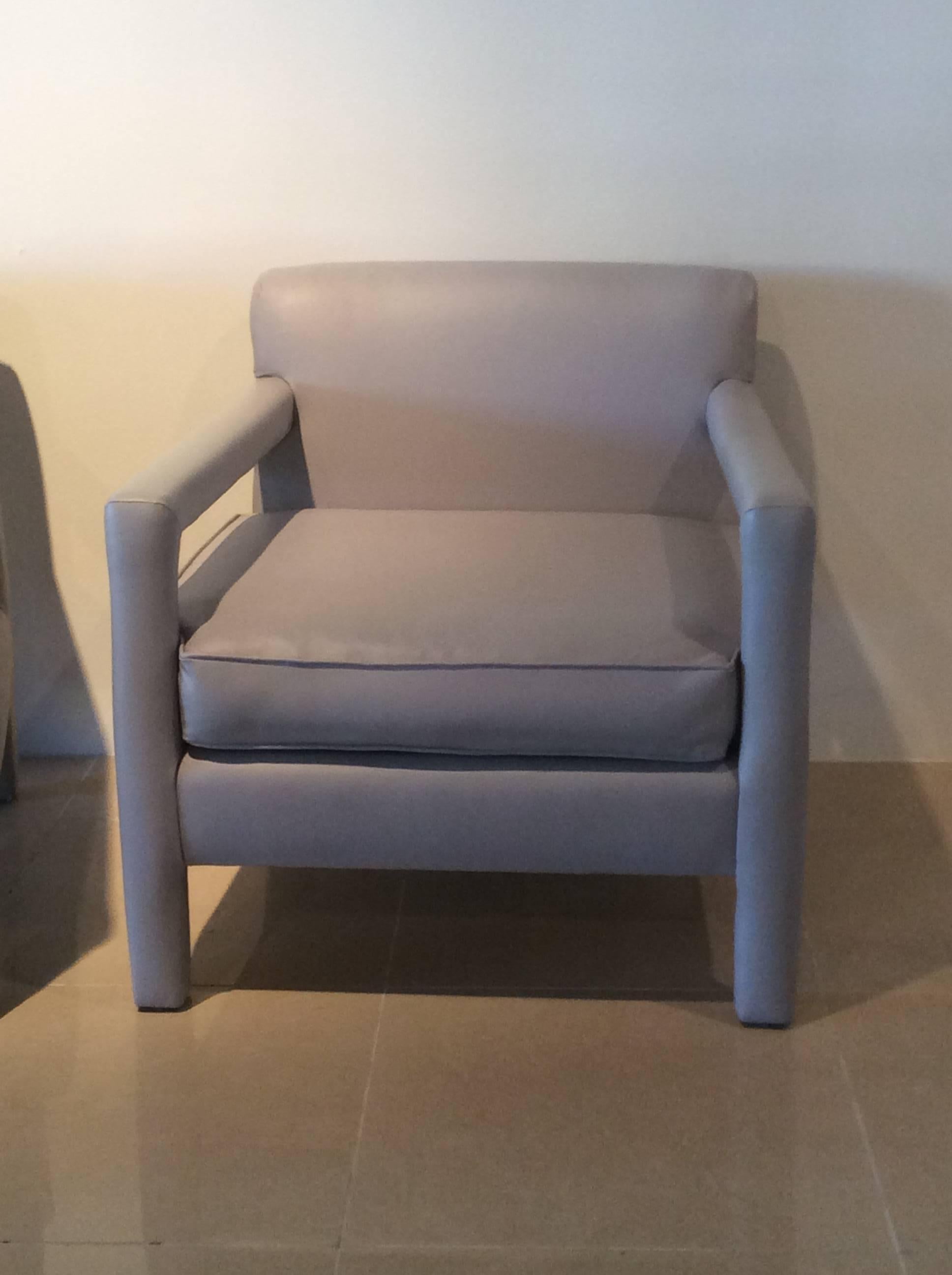 20th Century Parsons Chairs Vintage Pair of Grey Leather Arm Chairs Milo Baughman Style