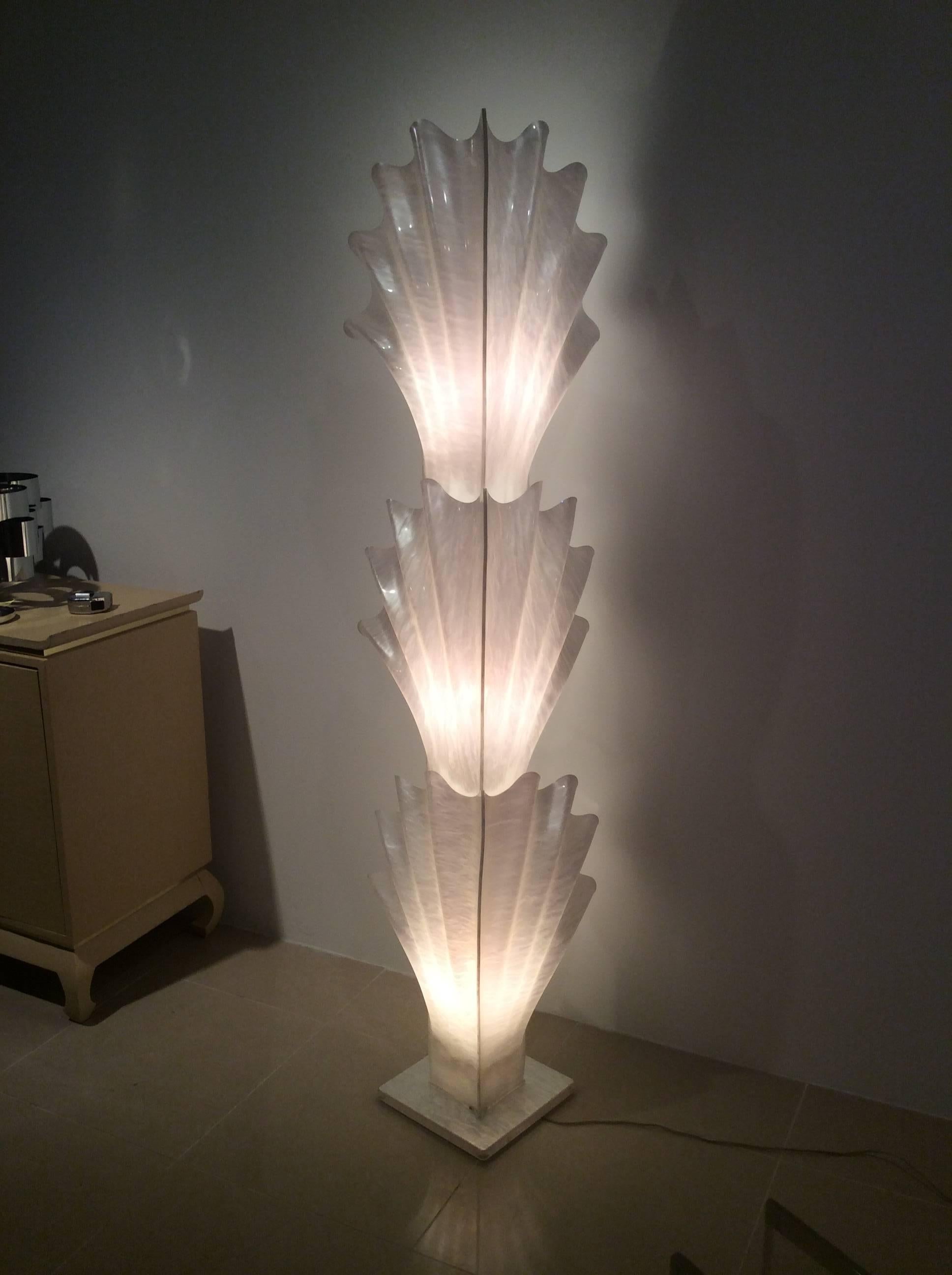 20th Century Rougier Seashell Shell Monumental Vintage  Floor Lamp Feather Palm Beach