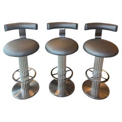 Design for Leisure LTD Set of 3 Bar Stools Fluted Chrome Steel Swivel