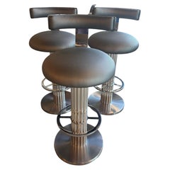 Design for Leisure LTD Set of 3 Bar Stools Fluted Chrome Steel Swivel