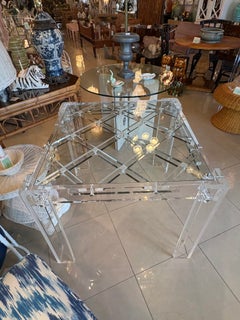 Charles Hollis Jones Vintage Lucite Lattice Glass Top Peg Game or Dining Table