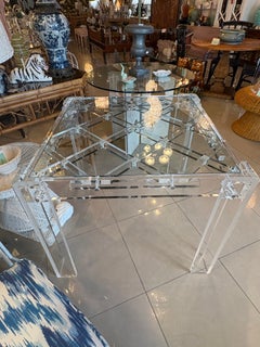 Charles Hollis Jones Vintage Lucite Lattice Glass Top Peg Game or Dining Table