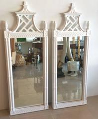 Pagoda Wall Mirrors Vintage Newly Lacquered Pair Faux Bamboo Chinese Chippendale