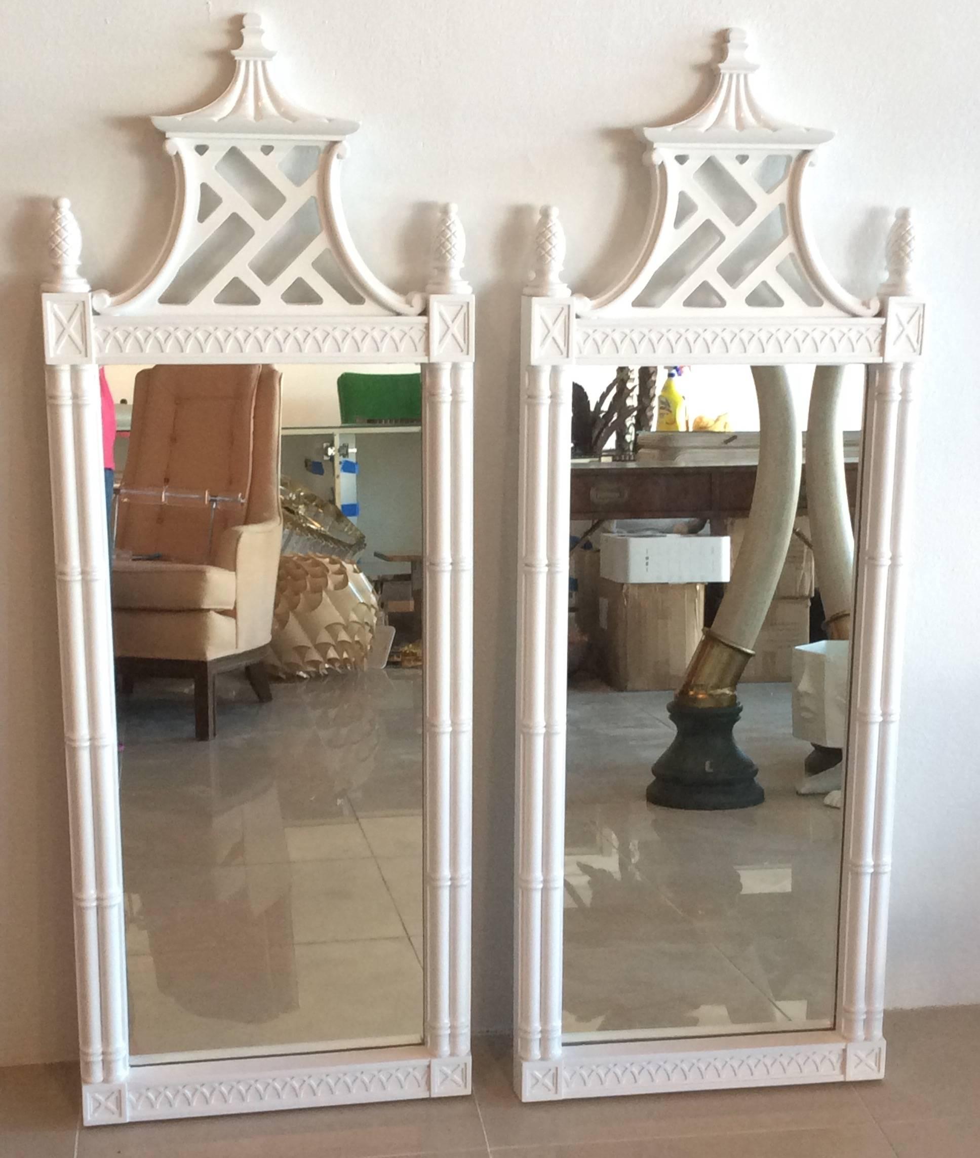 American Pagoda Wall Mirrors Vintage Newly Lacquered Pair Faux Bamboo Chinese Chippendale