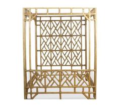 Chinese Chippendale Canopy Vintage Queen Size Rattan Bed Headboard Palm Beach