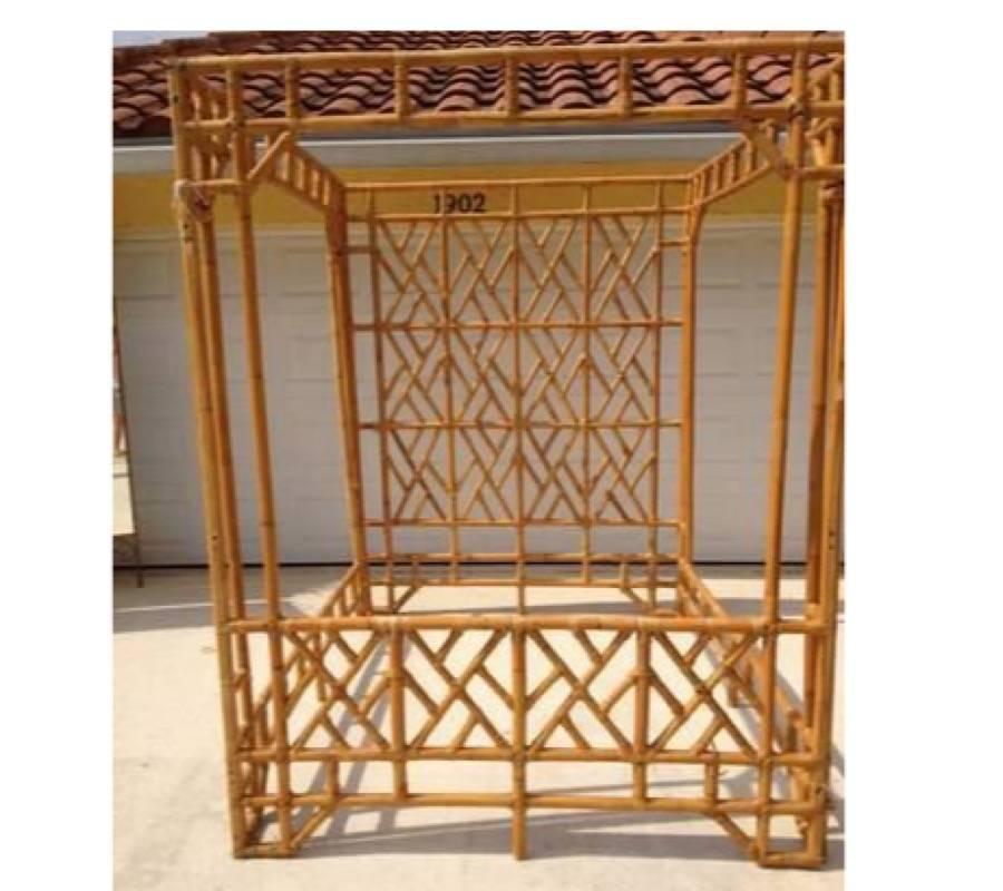 Chinese Chippendale Canopy Vintage Queen Size Rattan Bed Headboard ...