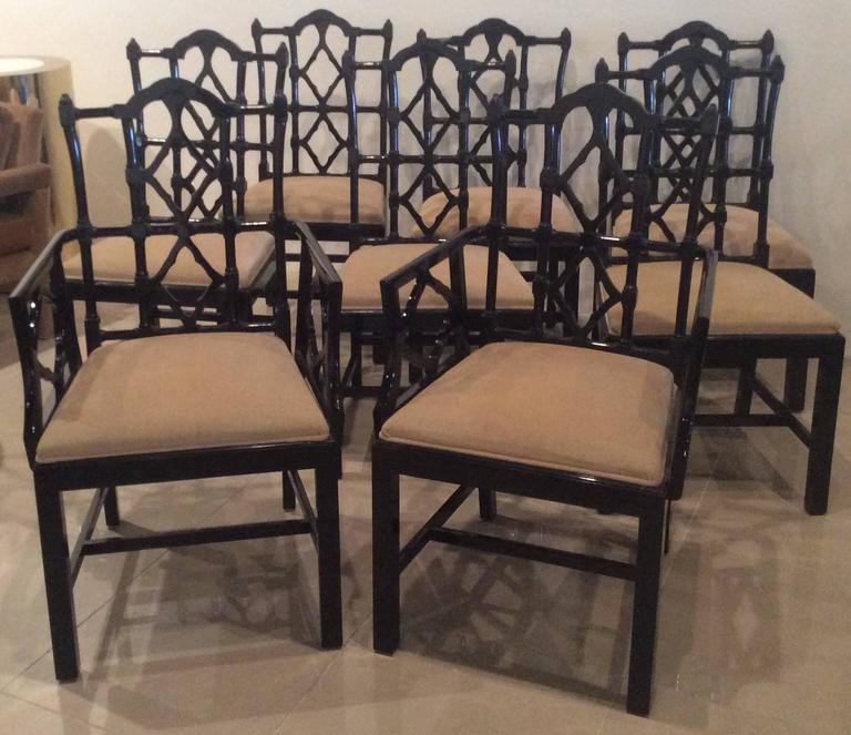 Chinese Chippendale Dining Chairs Vintage Set Of Ten 10 Fretwork Amazing Hollywood Regency Black Lacquered Vintage Set Of Ten Fret Work Fretwork Chinese