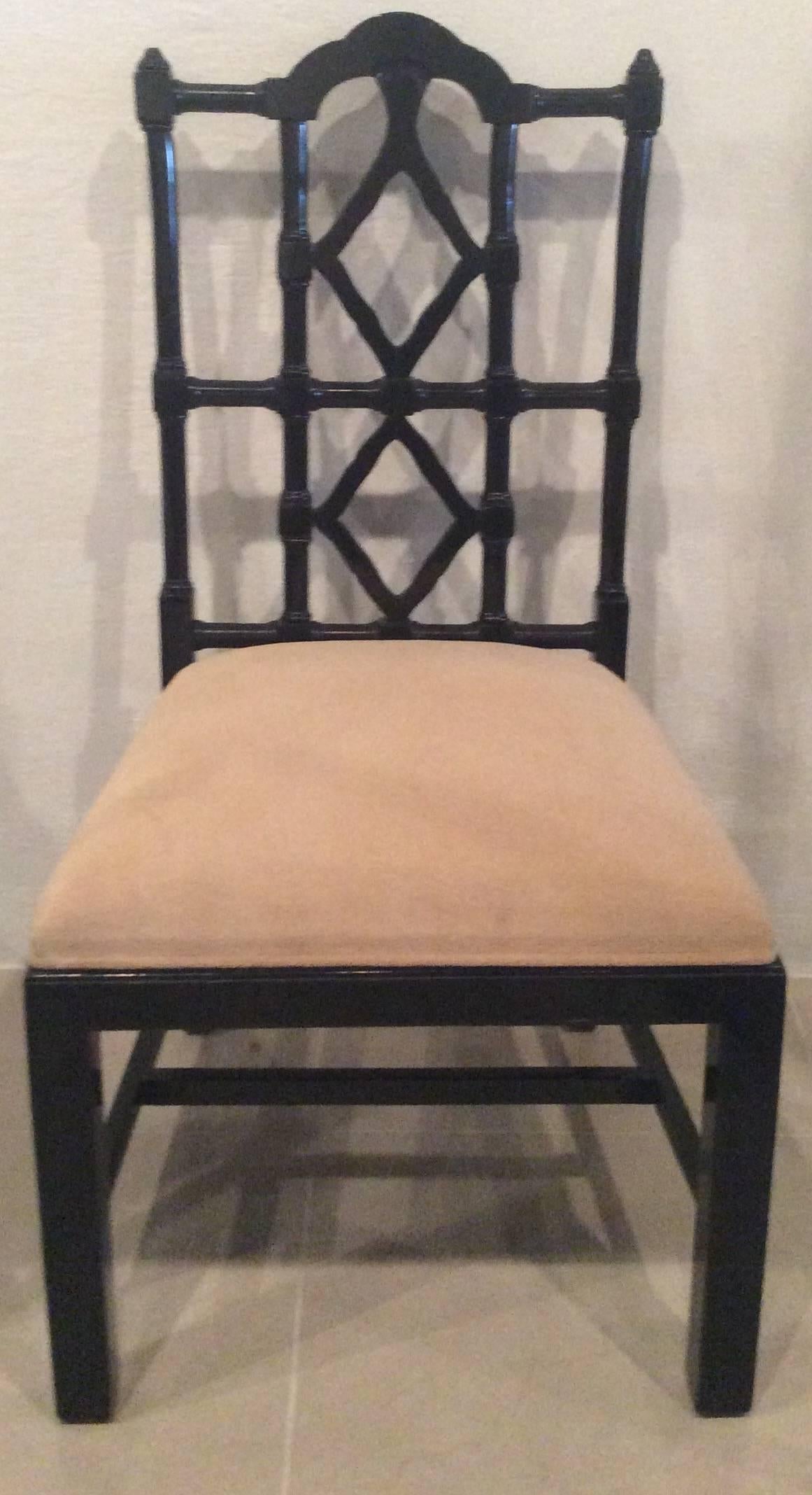 Hollywood Regency Chinese Chippendale Dining Chairs Vintage Set of Ten 10 Fretwork Made in Spain