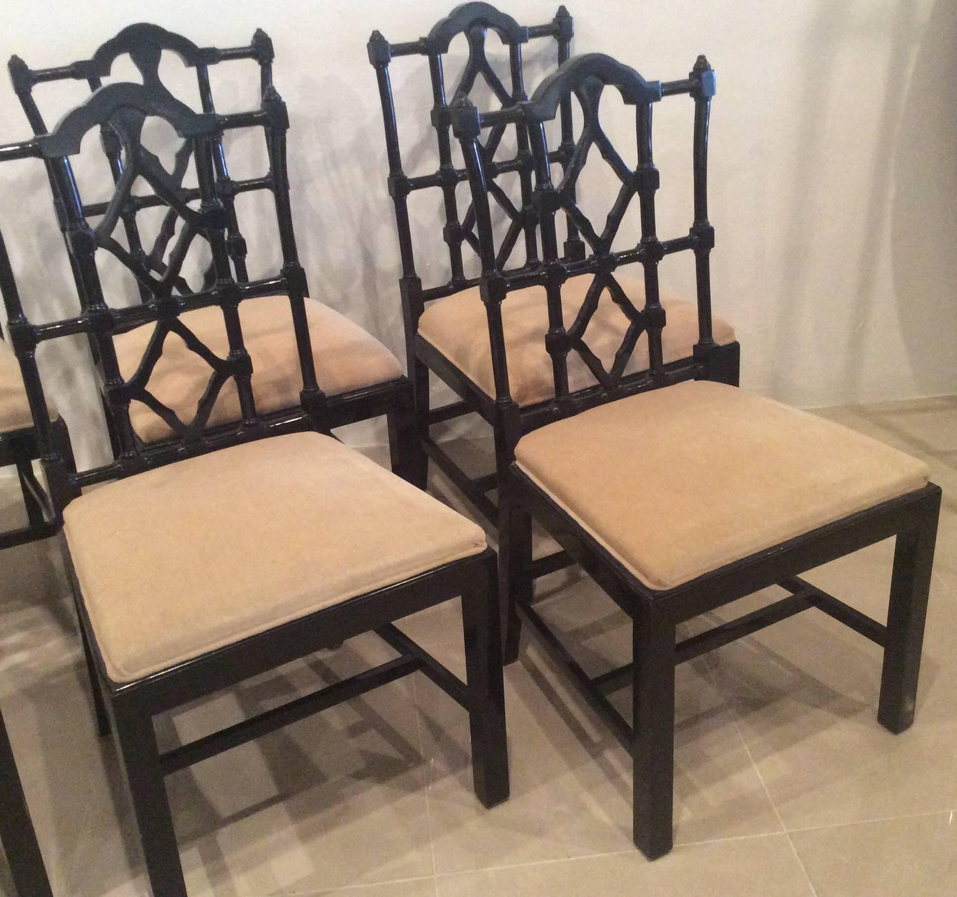 Spanish Chinese Chippendale Dining Chairs Vintage Set of Ten 10 Fretwork Made in Spain