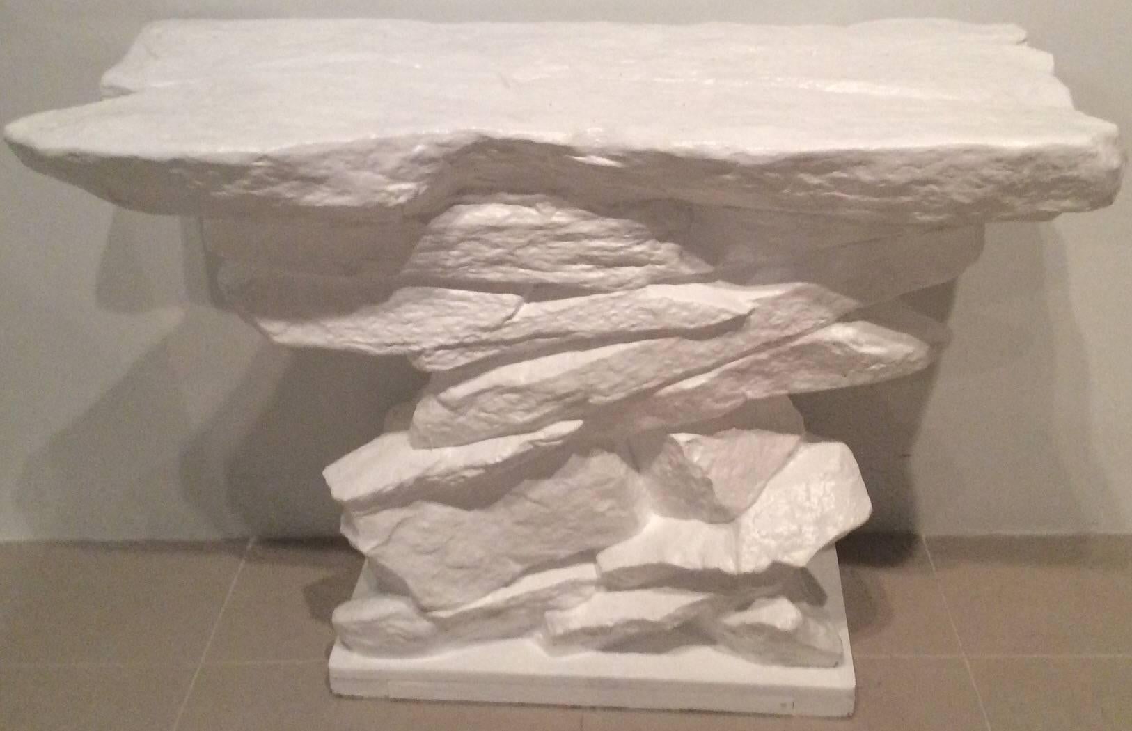 American Vintage Sirmos Stacked Rock Stone Console Table Mid-Century Modern Quarry