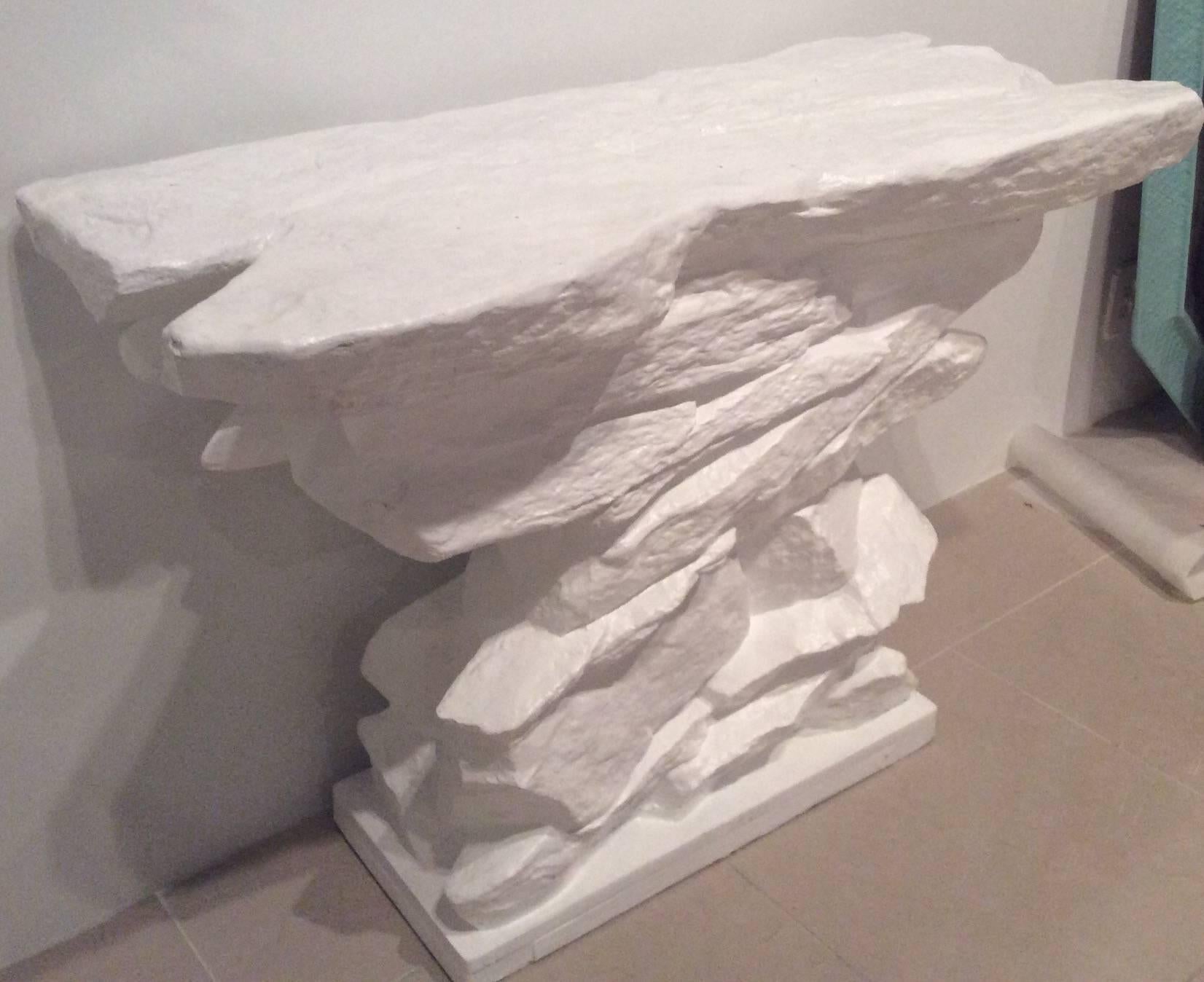 Vintage Sirmos Stacked Rock Stone Console Table Mid-Century Modern Quarry In Good Condition In West Palm Beach, FL