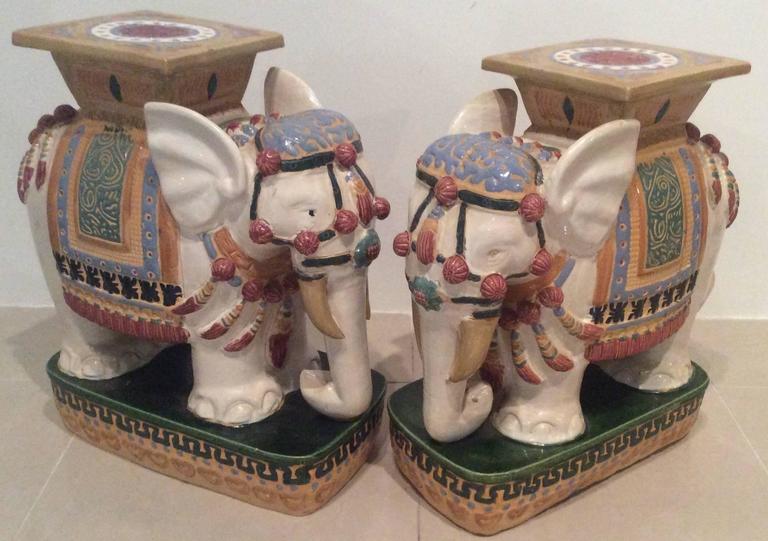 Elephant Garden Stands Stools Vintage Pair Side End Tables Vietnam