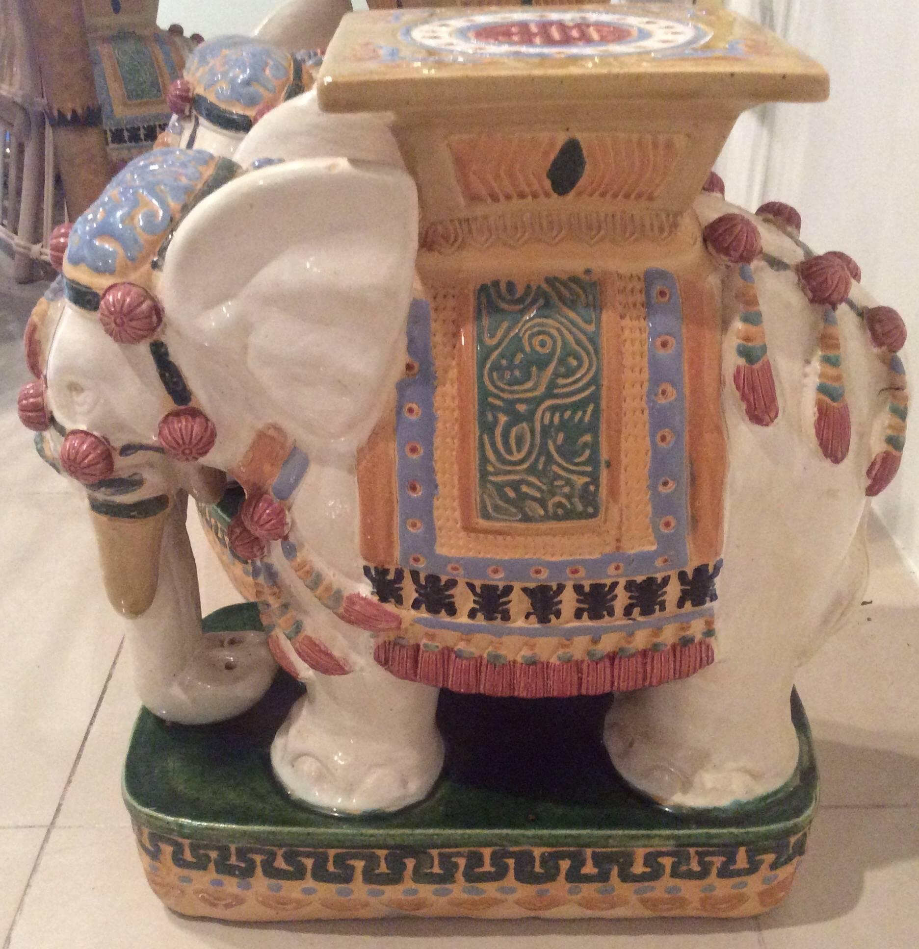 Vietnamese  Elephant Garden Stands Stools Vintage Pair Side End Tables Vietnam Ceramic