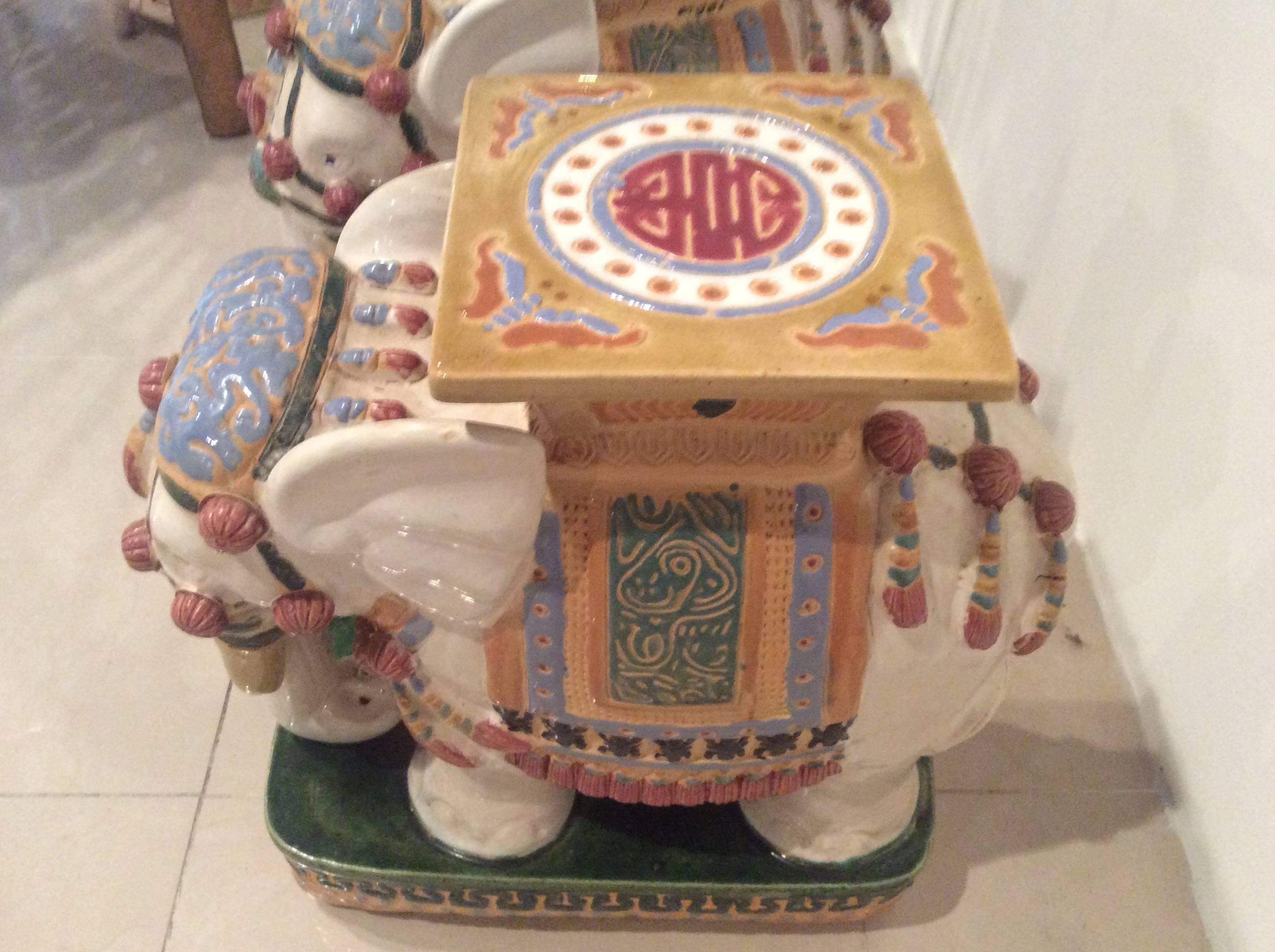 Elephant Garden Stands Stools Vintage Pair Side End Tables Vietnam Ceramic In Excellent Condition In West Palm Beach, FL