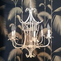 Faux Bamboo Pagoda Chandelier Vintage Chinese Chippendale Metal Palm Beach