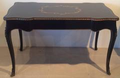 Desk Ormolu Black and Gold Vintage French Writing  Brass Curves Wood Ornate