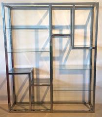 Chrome Etagere Vintage Display Shelves Ten-Shelf Glass Hollywood Regency