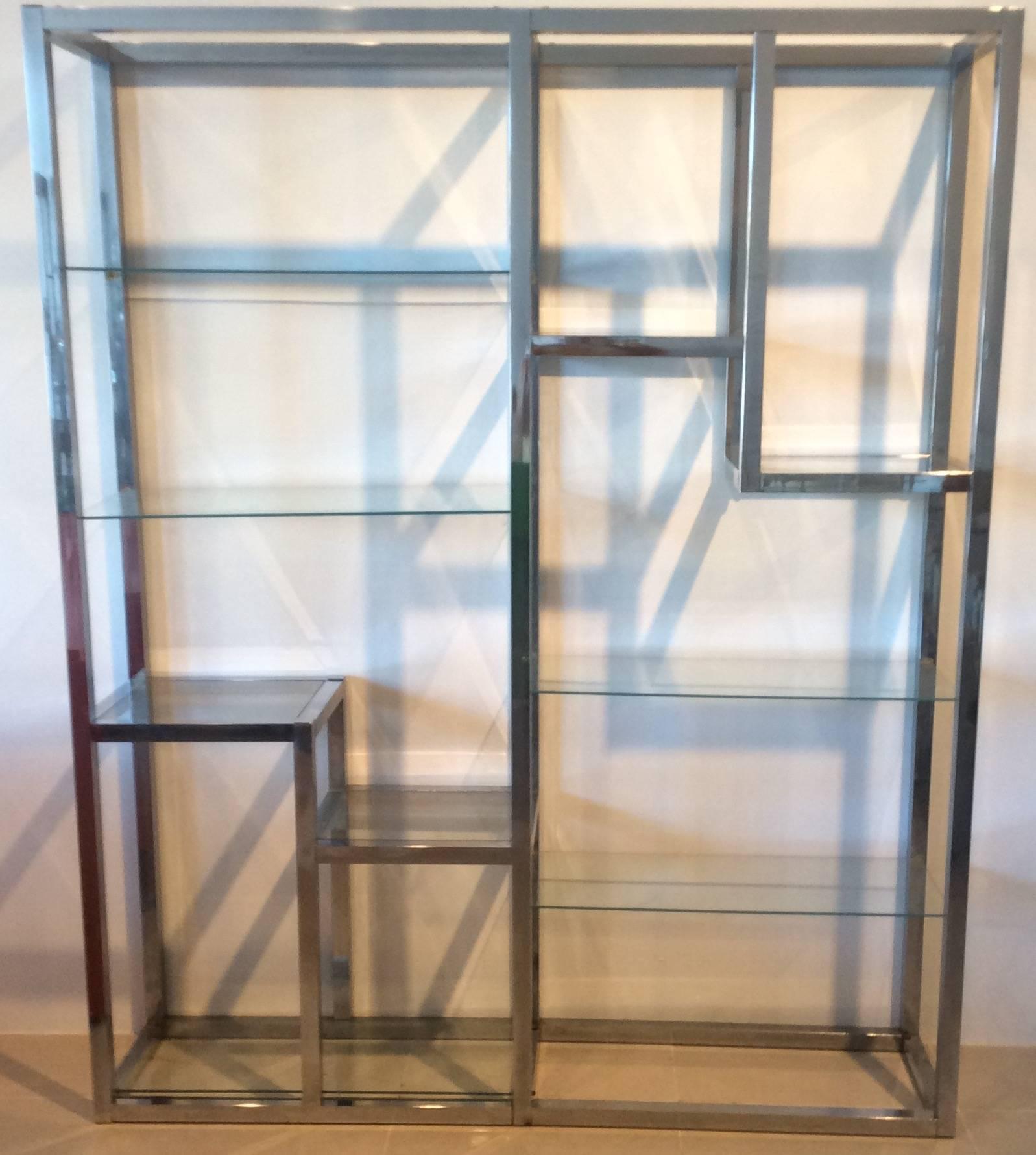 chrome and glass display shelving