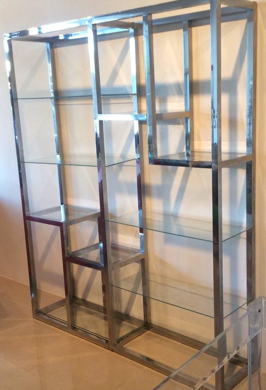 Chrome Etagere Vintage Display Shelves TenShelf Glass Hollywood