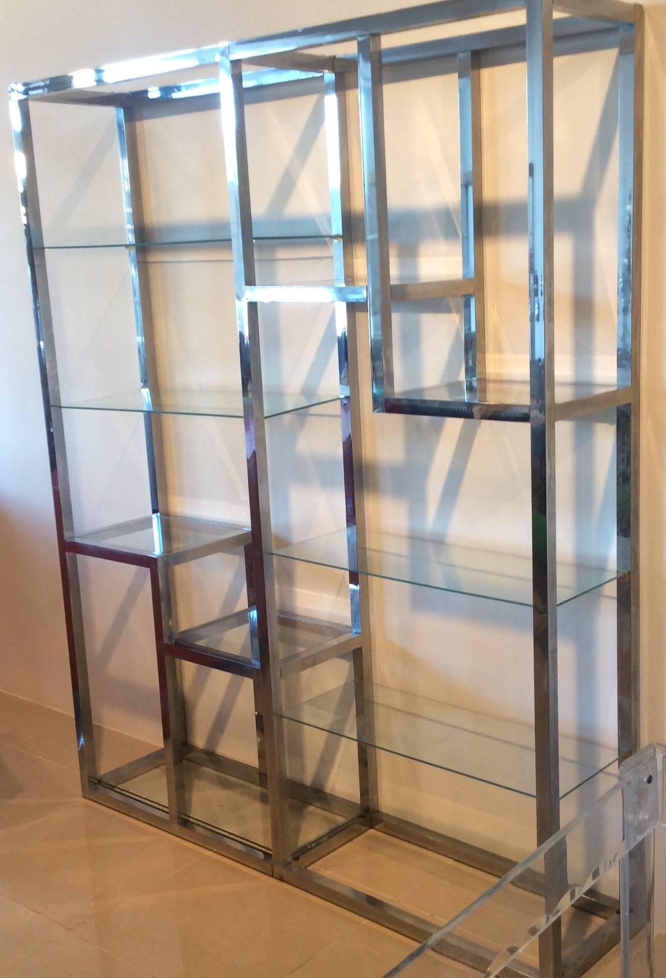 Chrom Etagere Vintage Display Regale Zehn-Regal Glas Hollywood Regency (20. Jahrhundert)