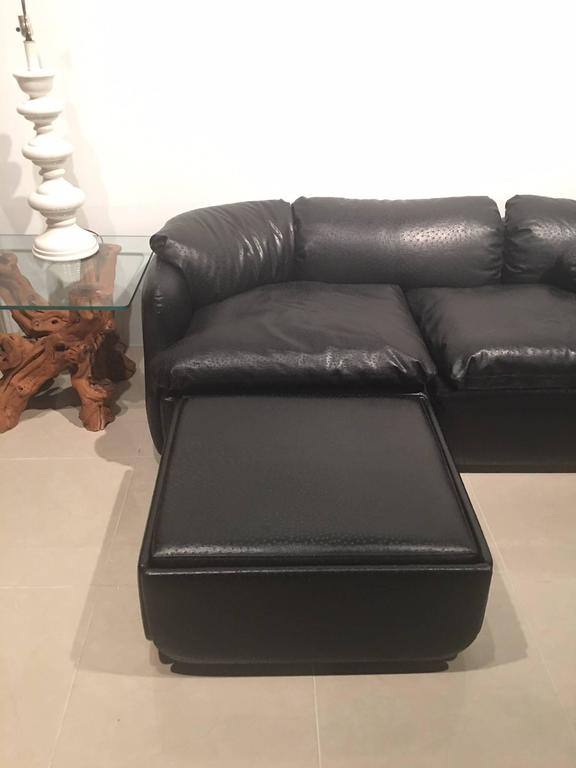 Saporiti Sectional Sofa Ottomans Alberto Rosi 1970s Ostrich Leather Black