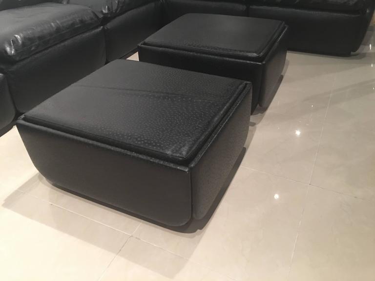 Saporiti Sectional Sofa Ottomans Alberto Rosi 1970s Ostrich Leather Black
