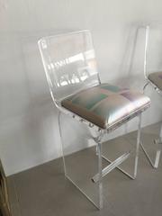 Pair lucite bar stools counter waterfall Charles Hollis jones vintage