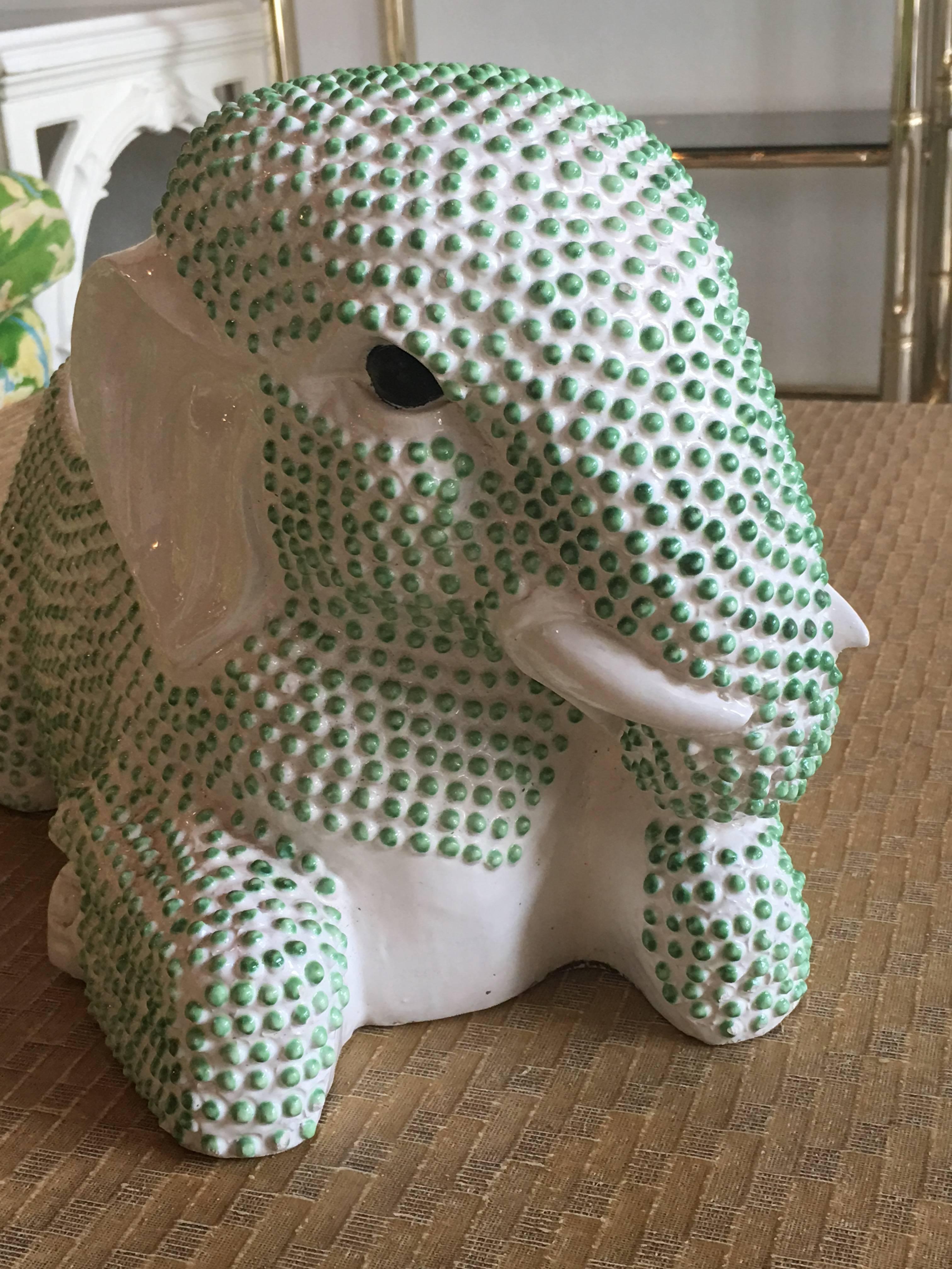 Hobnail Green Elephant Planter Palm Beach Ceramic Plant Pot Hollywood Regency 3