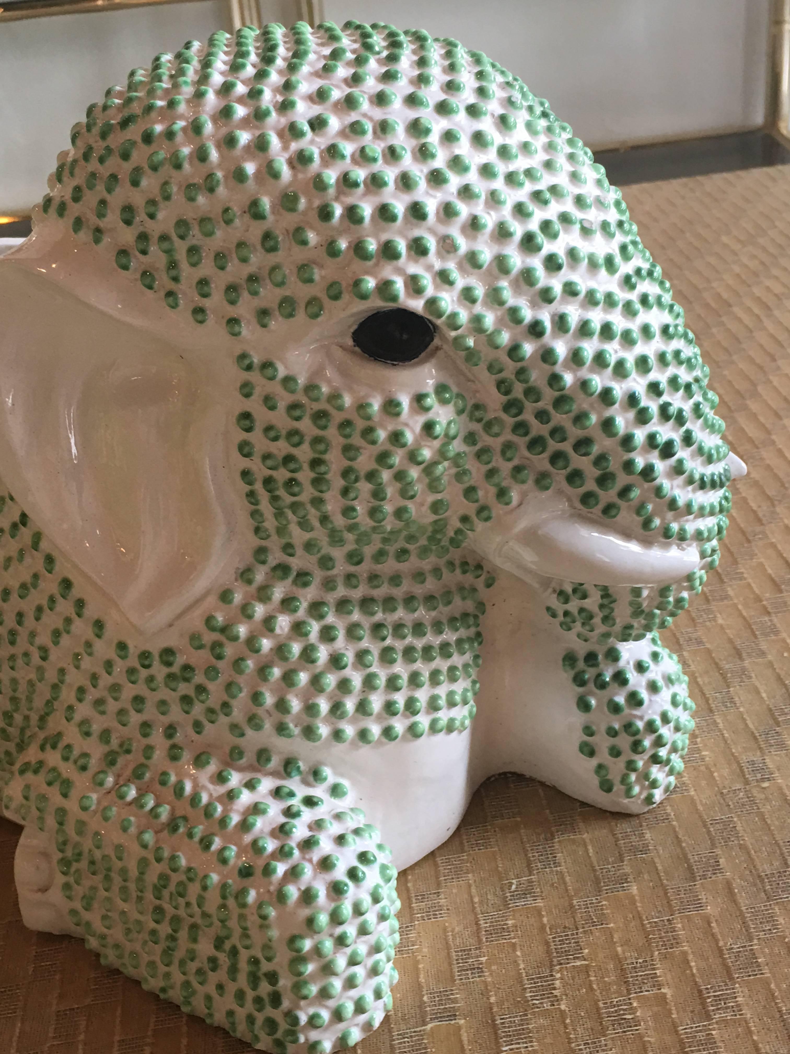 Hobnail Green Elephant Planter Palm Beach Ceramic Plant Pot Hollywood Regency 4