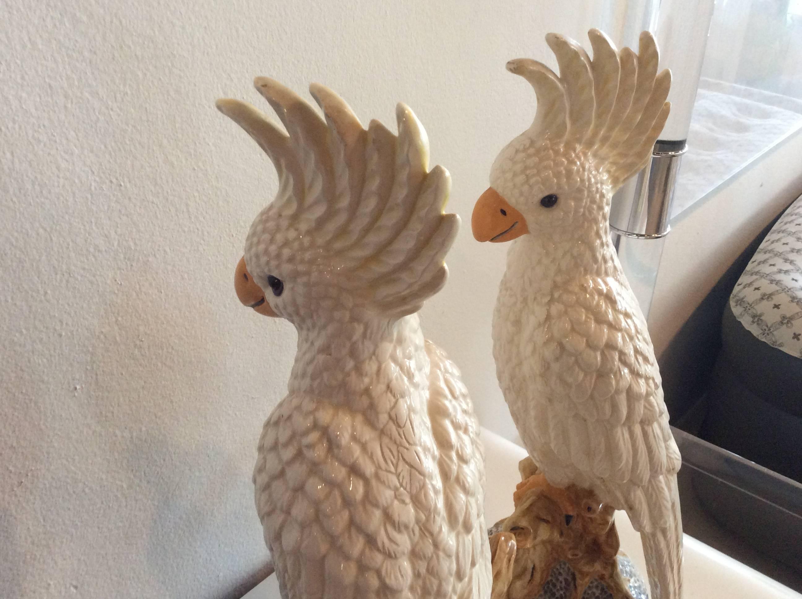 Pair of Vintage Italian Bird Cockatoo Statues Ceramic Hollywood Regency 2
