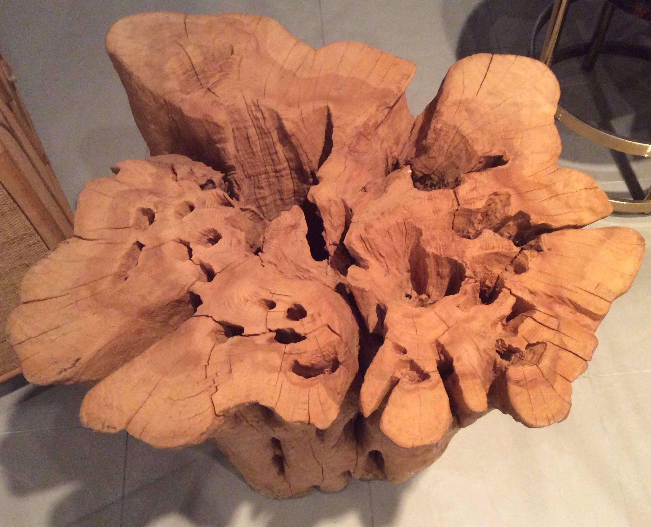 Vintage cypress tree root driftwood base for a dining table or game table. Can support a round or square glass top. Perfect for that Palm Beach, Hollywood Regency home.