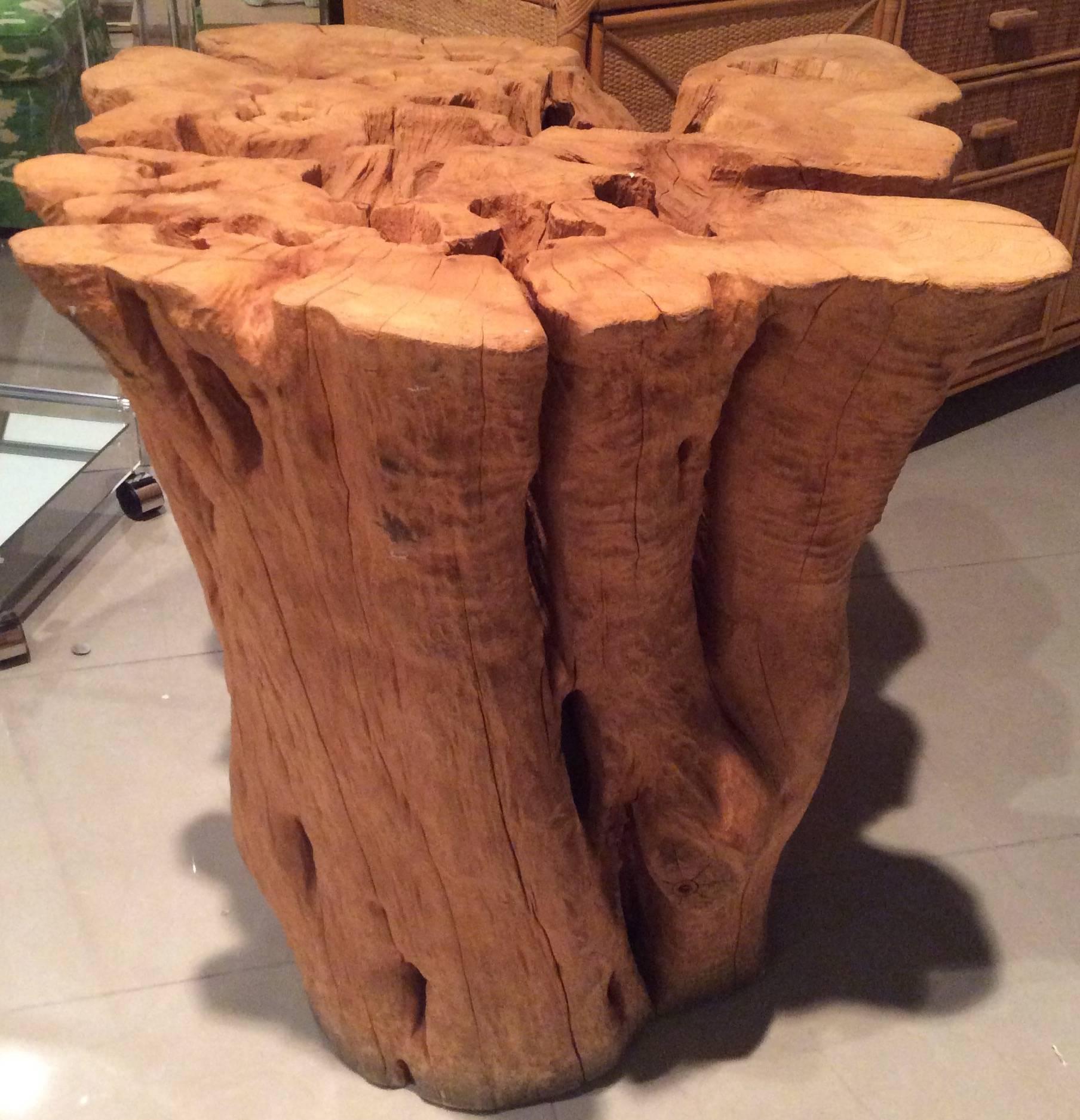 American Cypress Driftwood Tree Base Trunk Dining Game Table Round Root Hollywood Regency