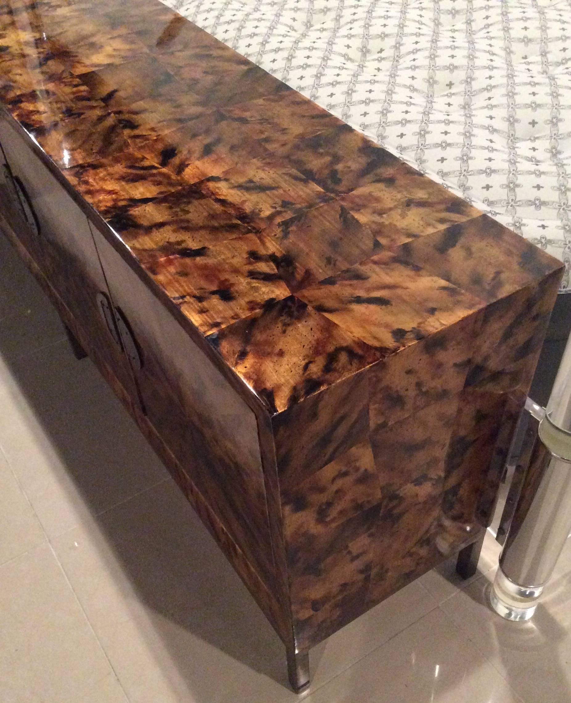 American Credenza Buffet Dresser Brass Tortoise Shell  Mid-Century Modern Sideboard