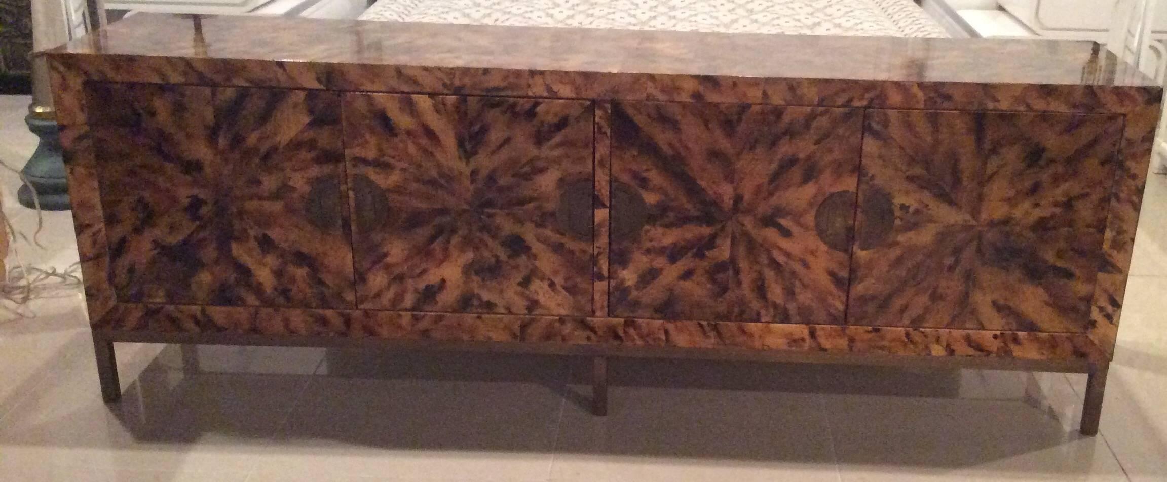 Credenza Buffet Dresser Brass Tortoise Shell  Mid-Century Modern Sideboard  1