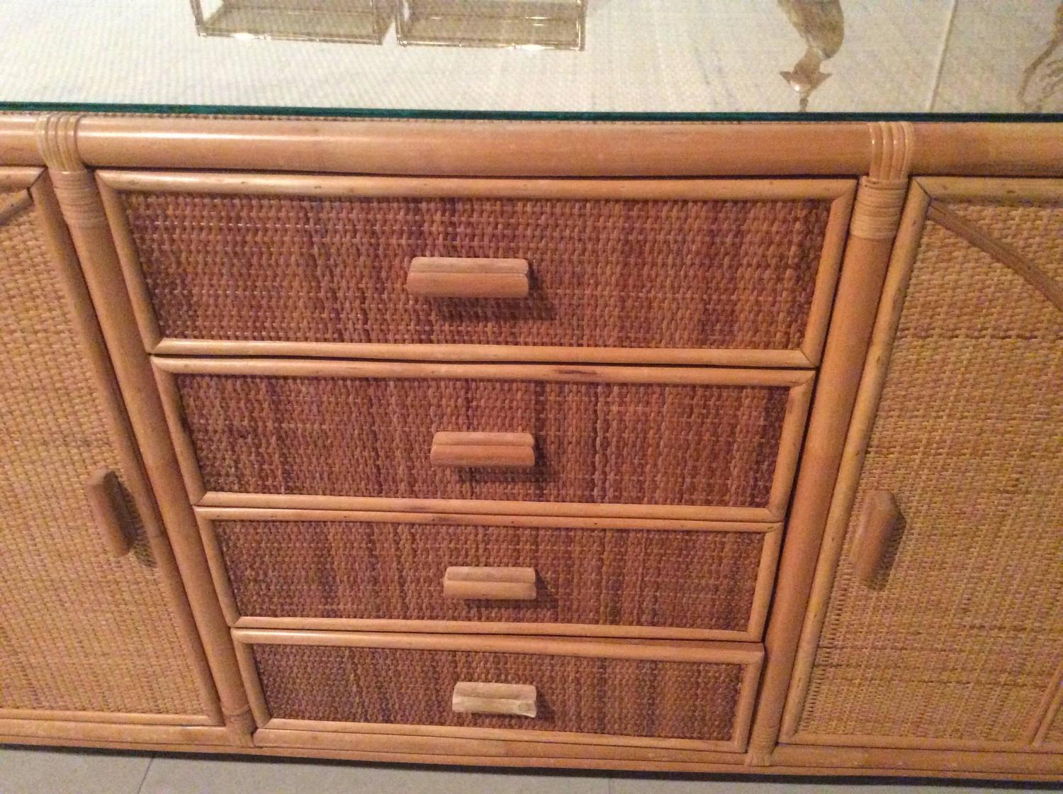 Rattan Sideboard Wicker Vintage Credenza Buffet Dresser Palm Beach