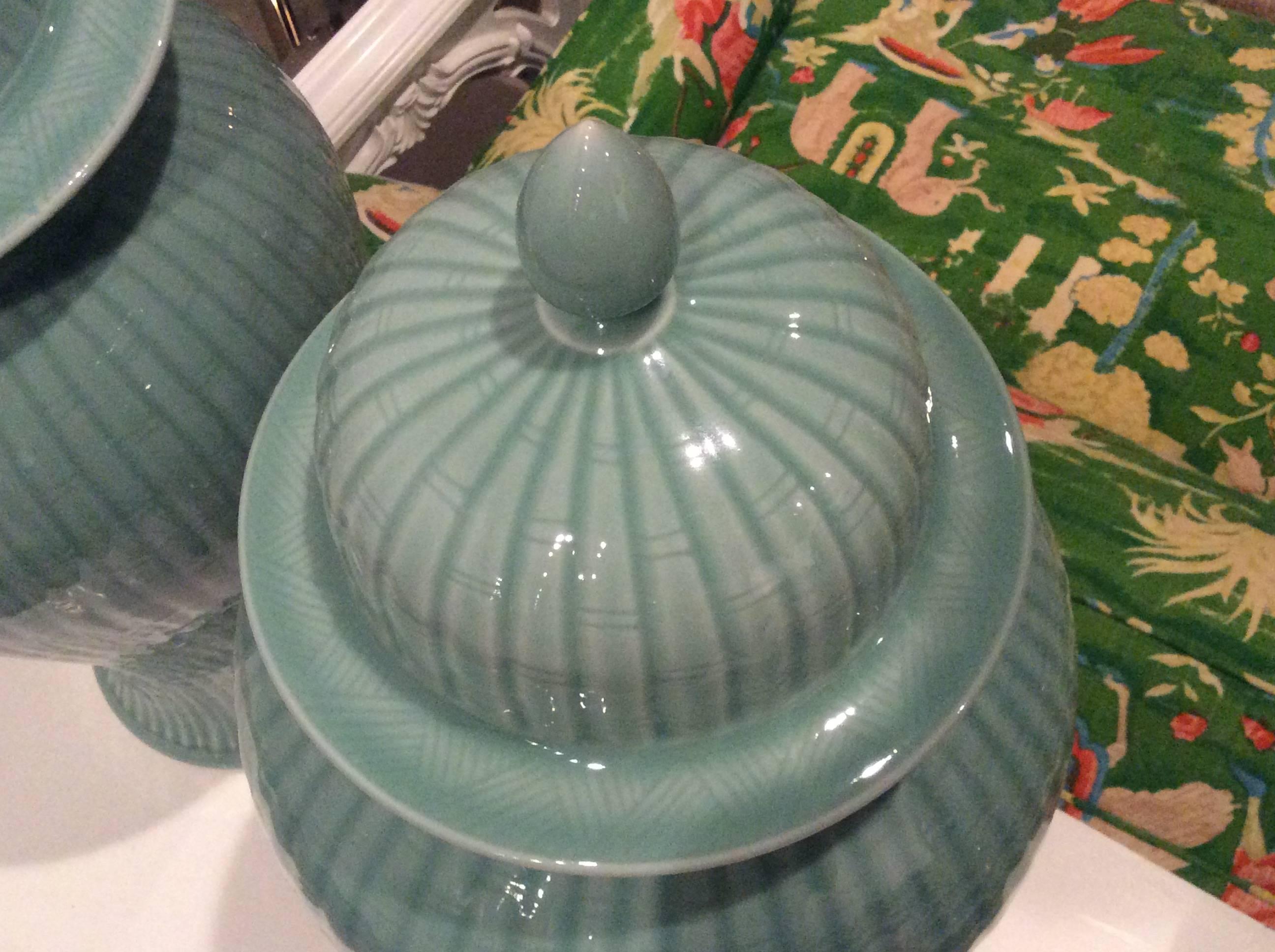 green and white ginger jar