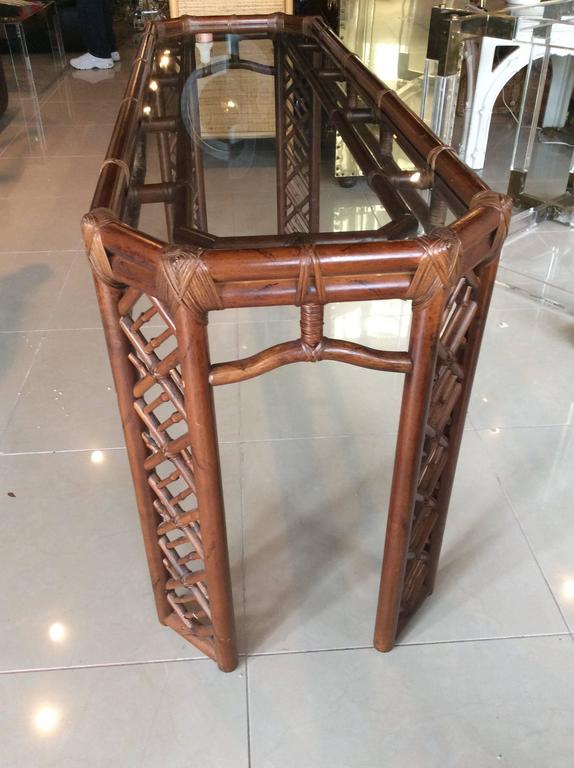 Brown Jordan Rattan Console Table Faux Bamboo Hollywood Regency Wicker