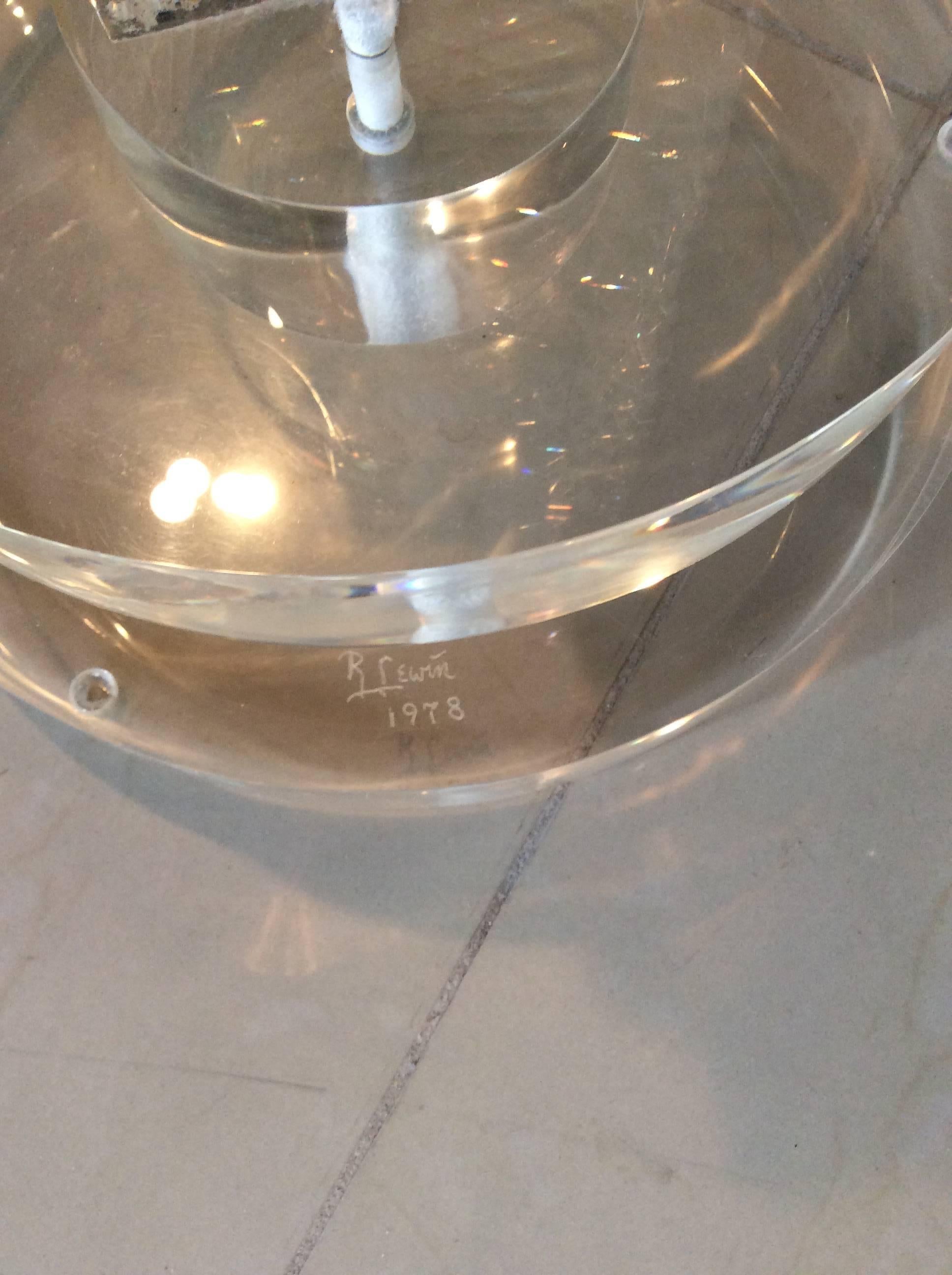 American Lucite 1978 Floor Lamp Table Swirl Staircase Glass Hollywood Regency Signed