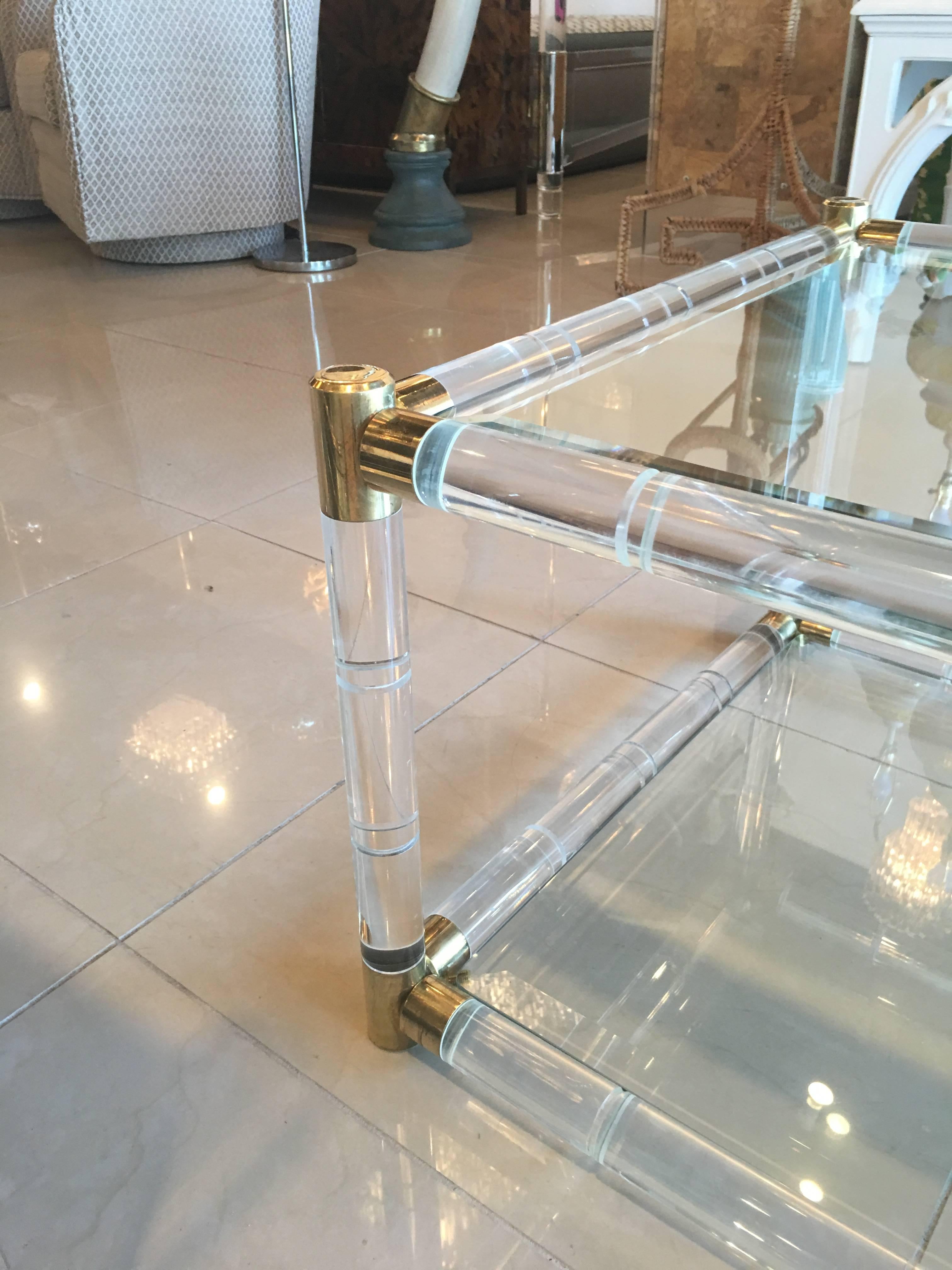 Late 20th Century Charles Hollis Jones Faux Bamboo Lucite and Brass Coffee Cocktail Table Vintage